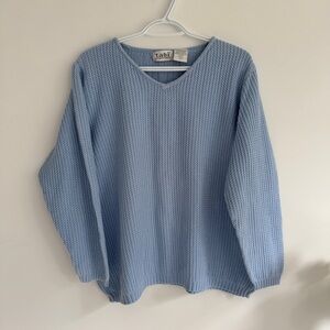 Vintage Tabi 100% Cotton Fisherman Sweater Blue Chunky Knit Made in Hong Kong XL